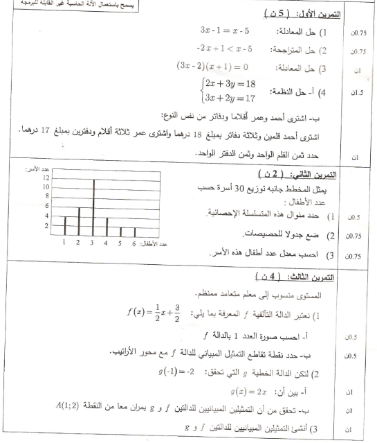 امتحان جهوي موحد في مادة الرياضيات لنيل شهادة السلك الاعدادي - جهة الدار البيضاء الكبرى - دورة يونيو 2012 م  11111112