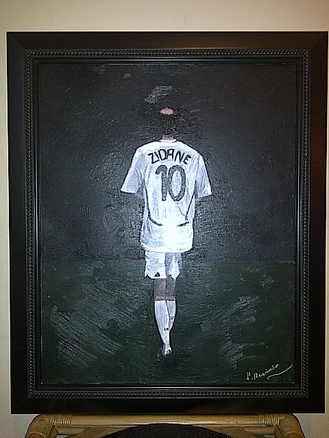 Id help with oil painter name? painting of football legend zidane  Img-2116