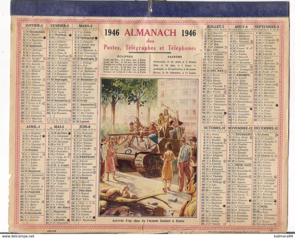 Calendrier (Almanach) des PTT 1945-1946-1949 687_0010