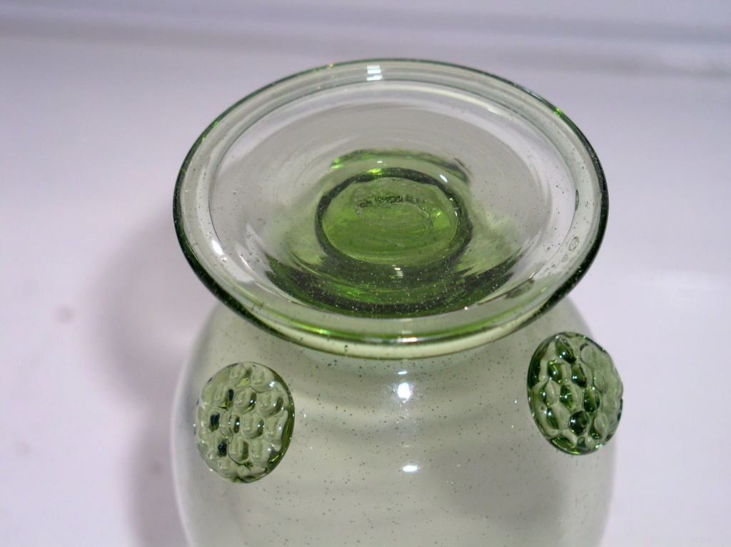 Unusual old folded foot green goblet with prunt's??? P1010332