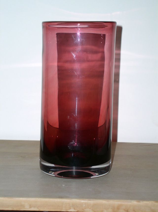 Large Somersso Cylinder Vase Dark Red/Clear Polished Pontil P1010345