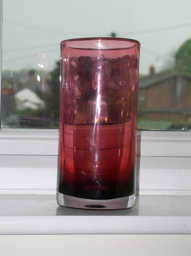 Large Somersso Cylinder Vase Dark Red/Clear Polished Pontil P1010347