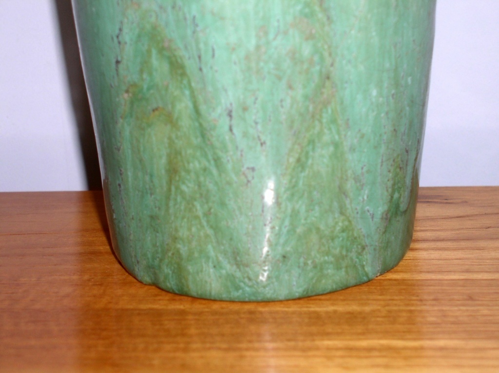 Large Apple Green Drip Glazed Heavy Vase Anyone Know Where This Was Made?? P1010562