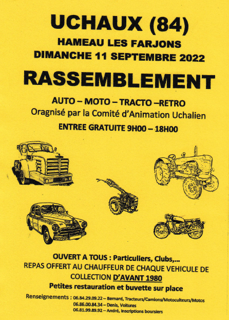 RASSEMBLEMENT AUTO - MOTO - TRACTO - 11/09/2022 UCHAUX 84100 Affich15