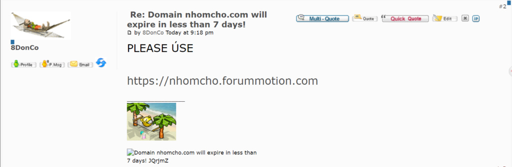 Domain nhomcho.com will expire in less than 7 days! 2024-012