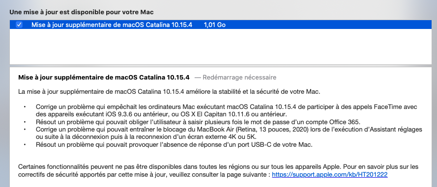 Mise a jour macOS Catalina 10.15.4 (19E266) Catali11