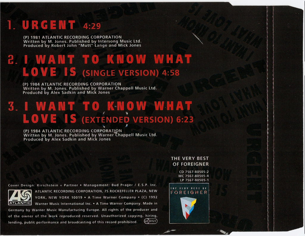 Foreigner - I Want To Know What Love Is (CDM) - 1992 (WAV-16Bits-44,1Khz.) 10/03/2024 B13