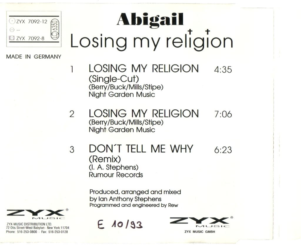 Abigail - Losing My Religion (CDM) 1993 - 10/03/2024 Back109