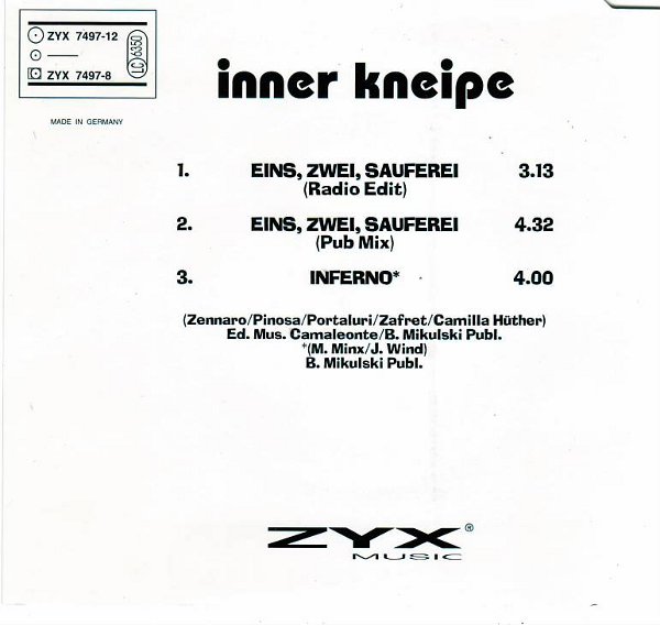 Inner Kneipe - Eins, Zwei, Sauferei (CD Maxi-Single) (1994) 10/03/2024 Back116