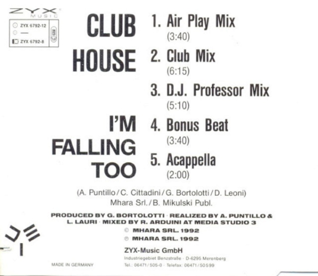 Club House - I'm Falling Too (CDM) - 1992 Back53