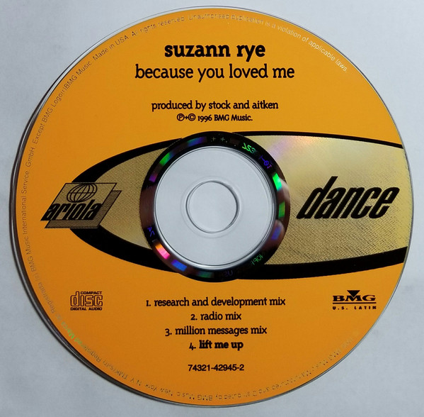 Suzann Rye ‎– Because You Loved Me - 08/03/2023 Cd79