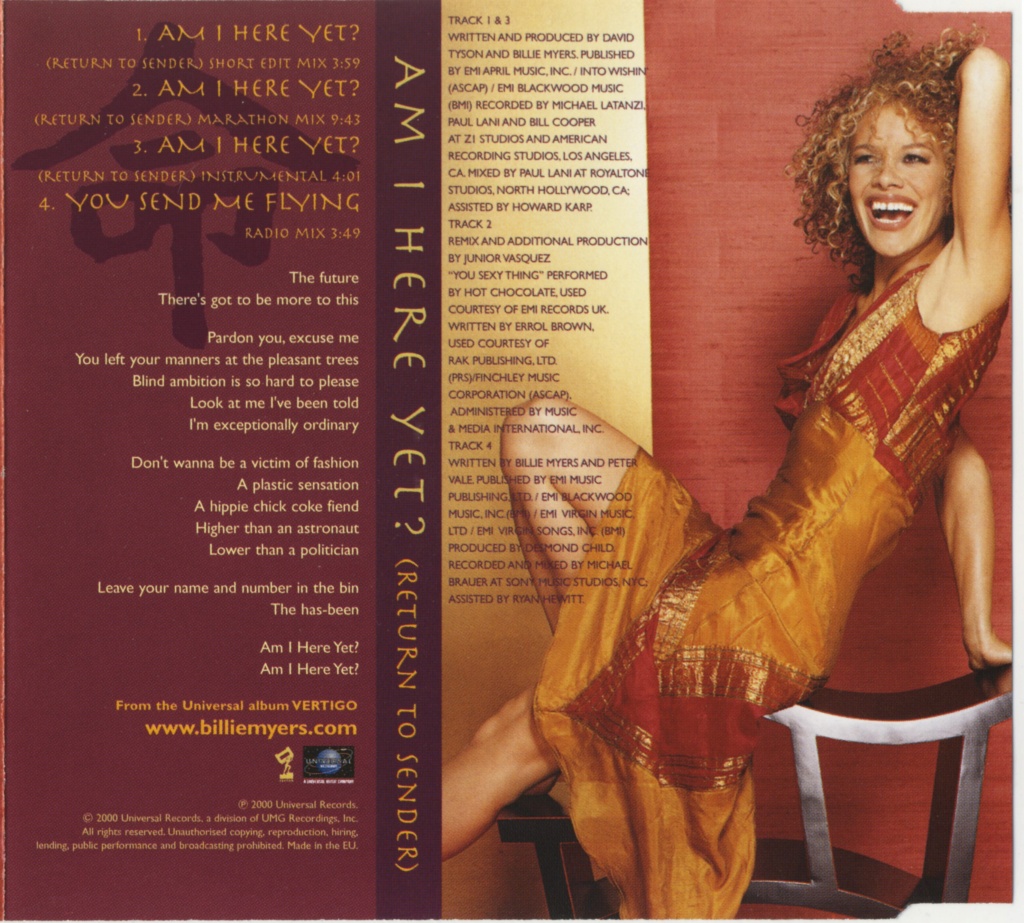 Billie Myers - Am I Here Yet (Return To Sender) (CDM) 2000 (tr) Universal Records  158 151-2, Europe - 14/10/2024 Cover86