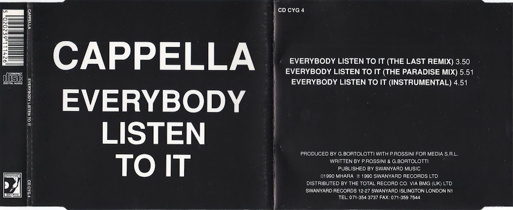 Cappella - Everybody Listen To It (CD, Single) Cygnet Records - CD CYG 4 (UK) (1990) APE 10/03/2024 Cover_11