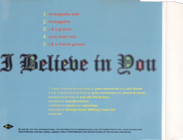 Kuttin' Edge featuring Dale Joyner - I Believe In You (1994) 01/03/2023 Rear12
