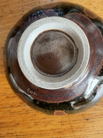 Small Black and Brown Glazed Bowl Indistinct Mark JL or JT? 36cc0c10