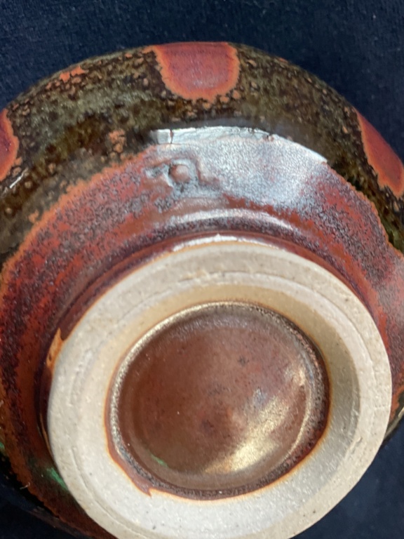 Small Black and Brown Glazed Bowl Indistinct Mark JL or JT? Df9ddb10