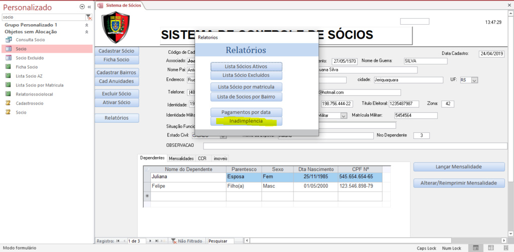 Consulta para inadimplentes por mês Max210