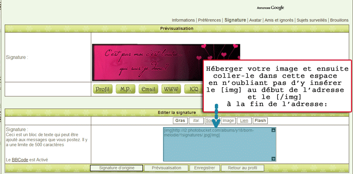 Comment insérer une signature dans son profil 310