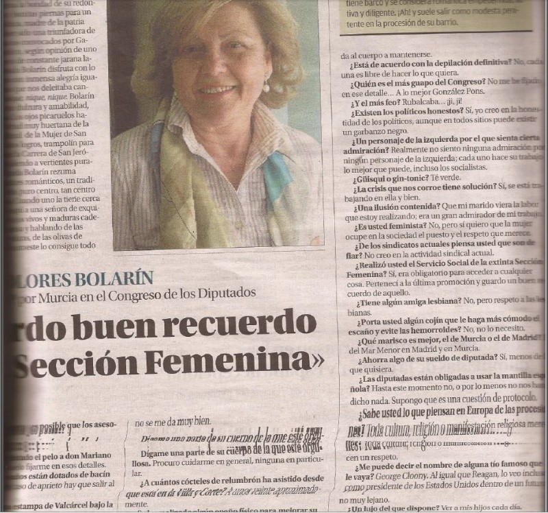 Nuevas perlas de la diputada que se fotografi con la foto de Primo de Rivera y Franco: "guardo un buen recuerdo de la seccin femenina (...) no creo en la actividad sindical ACTUAL" Falan10
