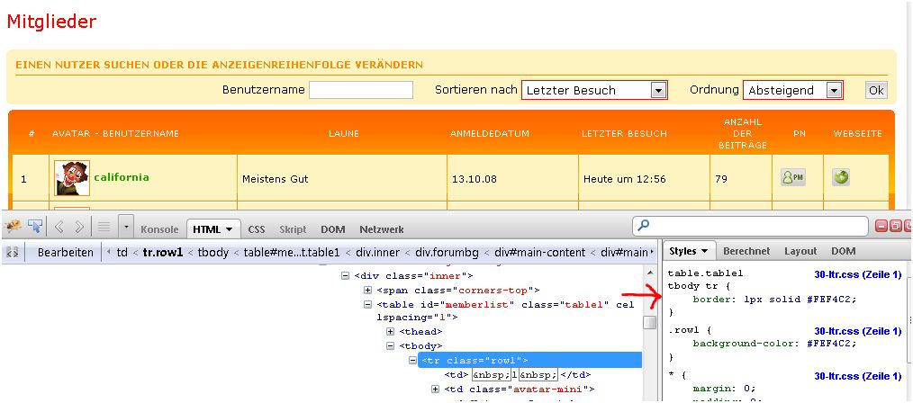 [bb3] Farbgebung für Linien in der Ansicht Mitglieder über das CSS A00263