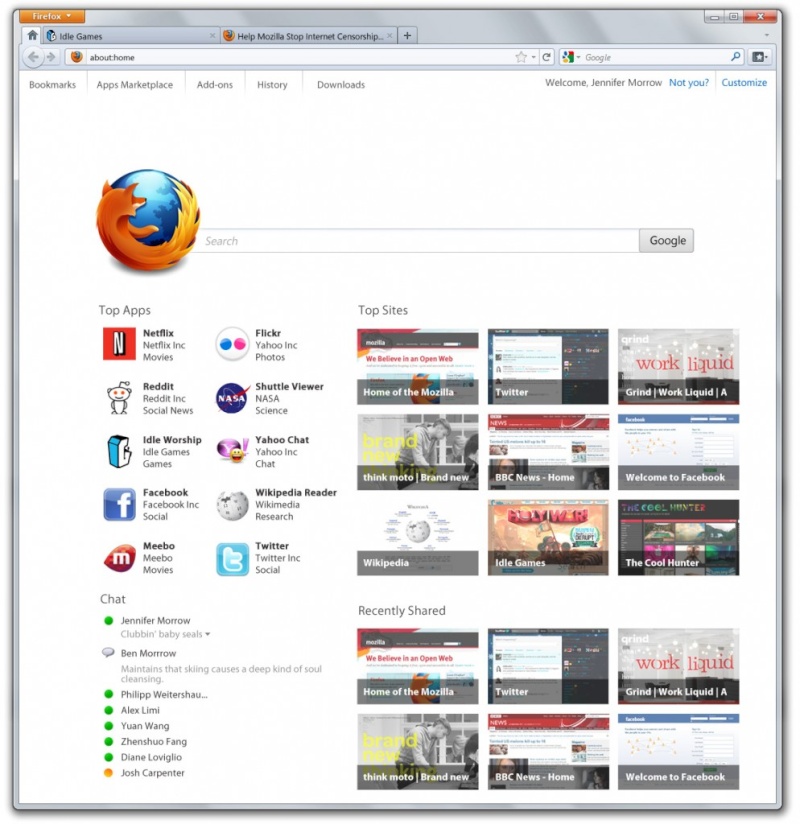 Firefox 12 incluirá una página de nueva pestaña al estilo G. Chrome 111110