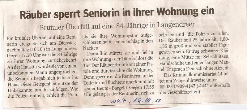 Räuber sperrt Seniorin in Wohnung ein Sesibo33