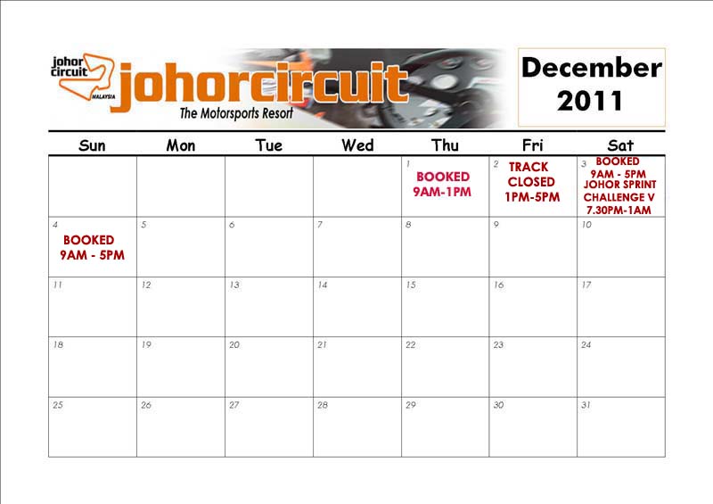 JOHOR CIRCUIT Schedule [December 2011] Calend11