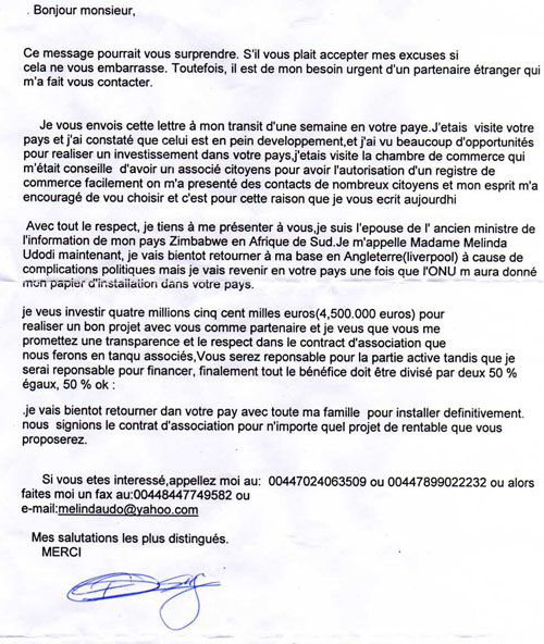 رسالة من الجزائر نصب واحتيال 4,5 مليون أورو Alame156