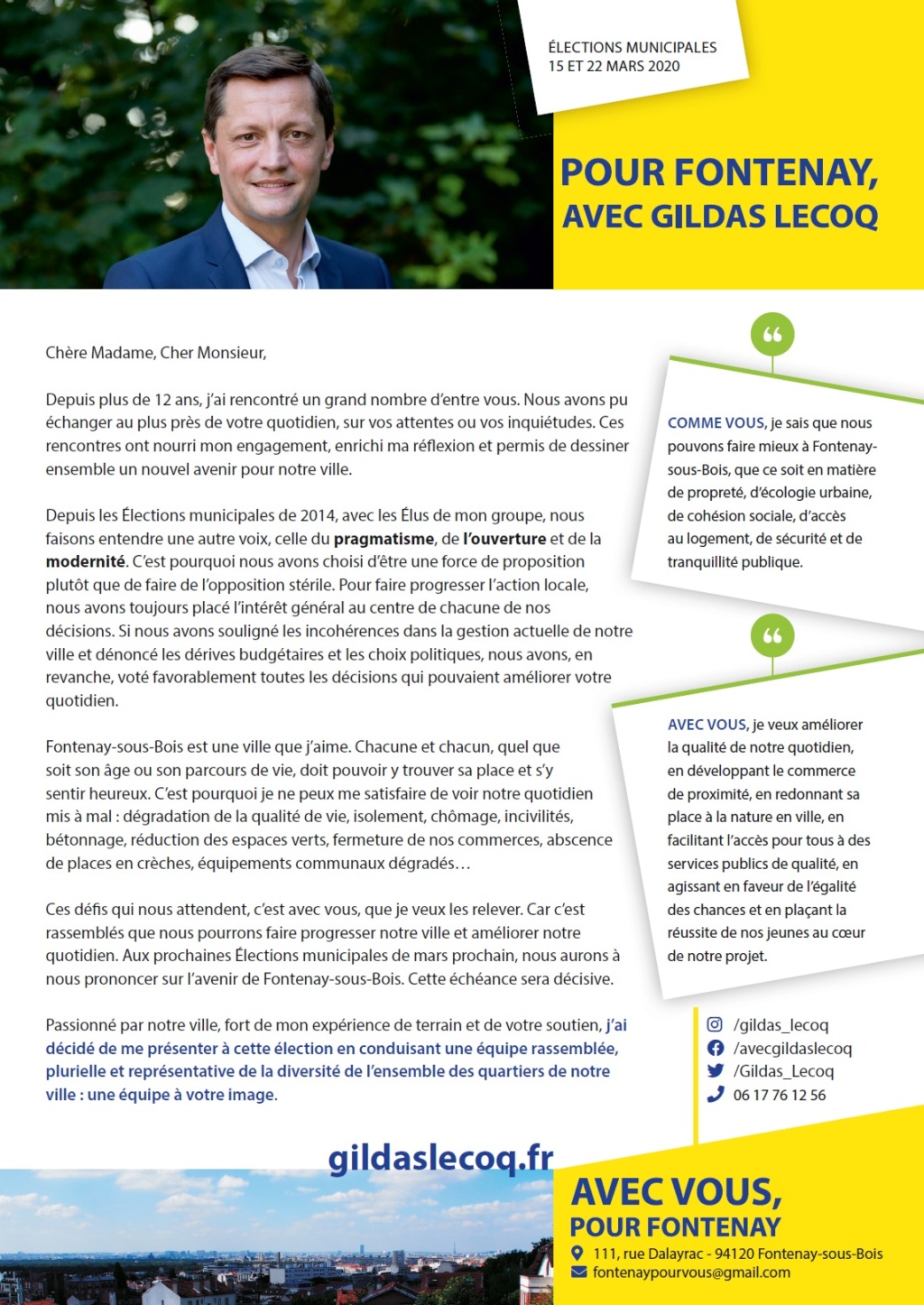 Municipales 2020 : Je suis candidat avec vous pour Fontenay Lettre14