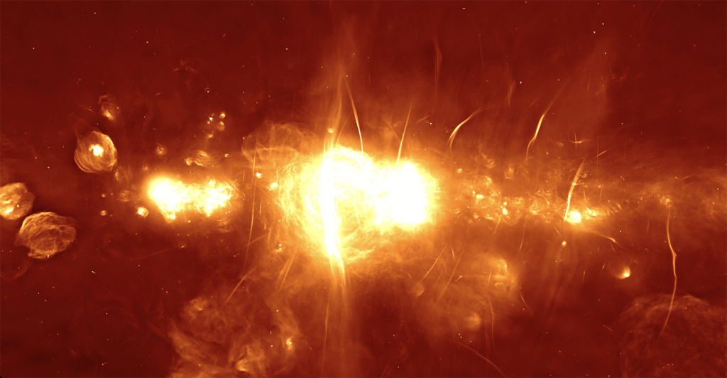  Plasma Filaments in the Center of the Milky Way Galaxy Meerka10