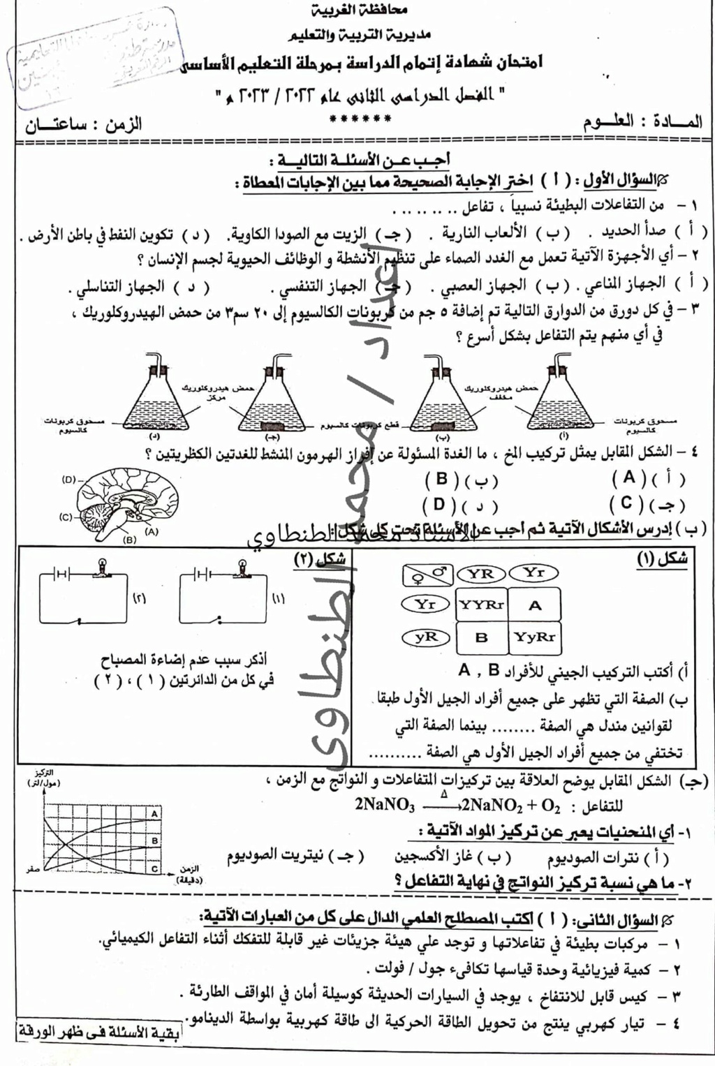 امتحان العلوم ثالثة اعدادي ترم ثاني 2023 محافظة الغربية بالحل 1147