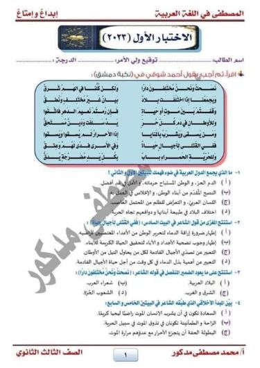 امتحان لغة عربية ثالثة ثانوي متوقع أ. محمد مصطفى مدكور 1_img245