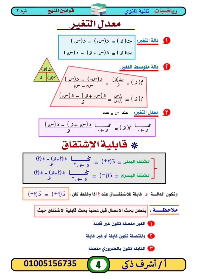 الرياضيات - ملخص قوانين الرياضيات البحتة للصف الثانى الثانوى الترم الثانى أ. اشرف ذكى 2203