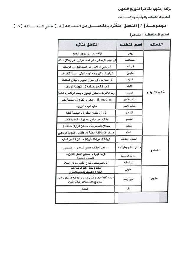 جدول تخفيف أحمال الكهرباء في جميع المحافظات بعد عيد الفطر PDF 2_878710