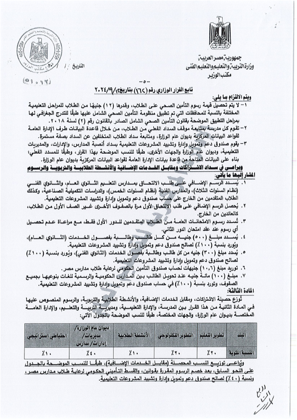 قرار وزير التعليم رقم 162 بشأن مصروفات المدارس للعام 2024 / 2025 A_io_117