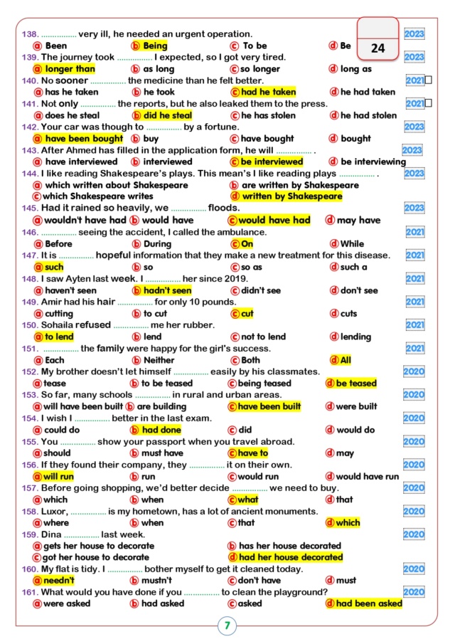 250 سؤال لغة انجليزية بالاجابات تم تجميعها من 44 امتحان سابق الثانوية العامة  Aoya_a11