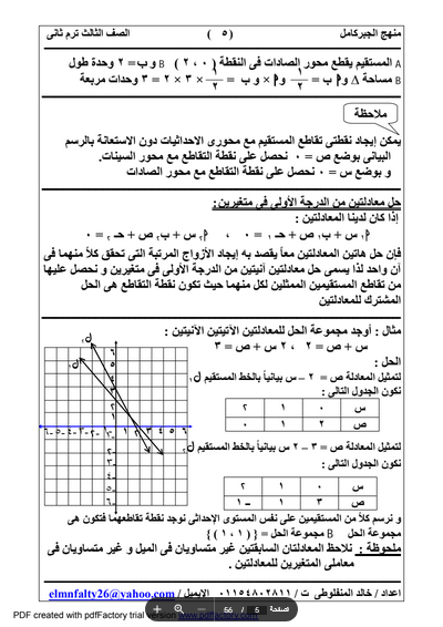 مذكرة الجبر كامل ثالثة اعدادي الترم الثاني PDF أ. خالد المنفلوطي Scree368