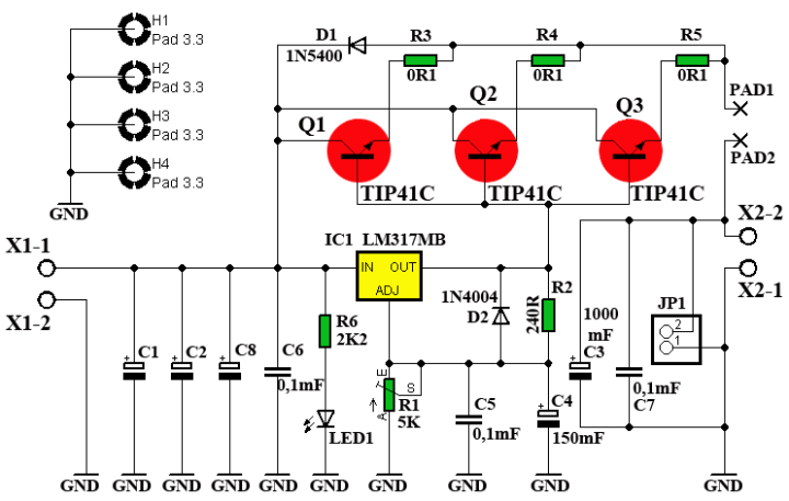 Регулируемый БП 1,2...30 В, 10 А (LM317 + 3 х 2SC5200). _00110