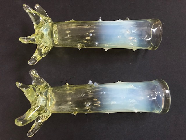 2 Yellow Glass Vases Stipple Decor Img_2713