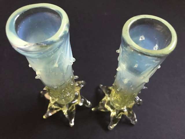 2 Yellow Glass Vases Stipple Decor Img_2714