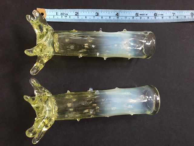 2 Yellow Glass Vases Stipple Decor Img_2715