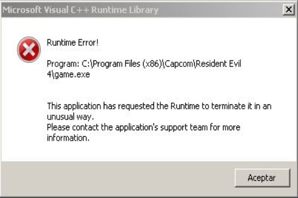 [Resuelto]Microsoft visual c++ runtime library al cargar un mod en RE4 Error_10