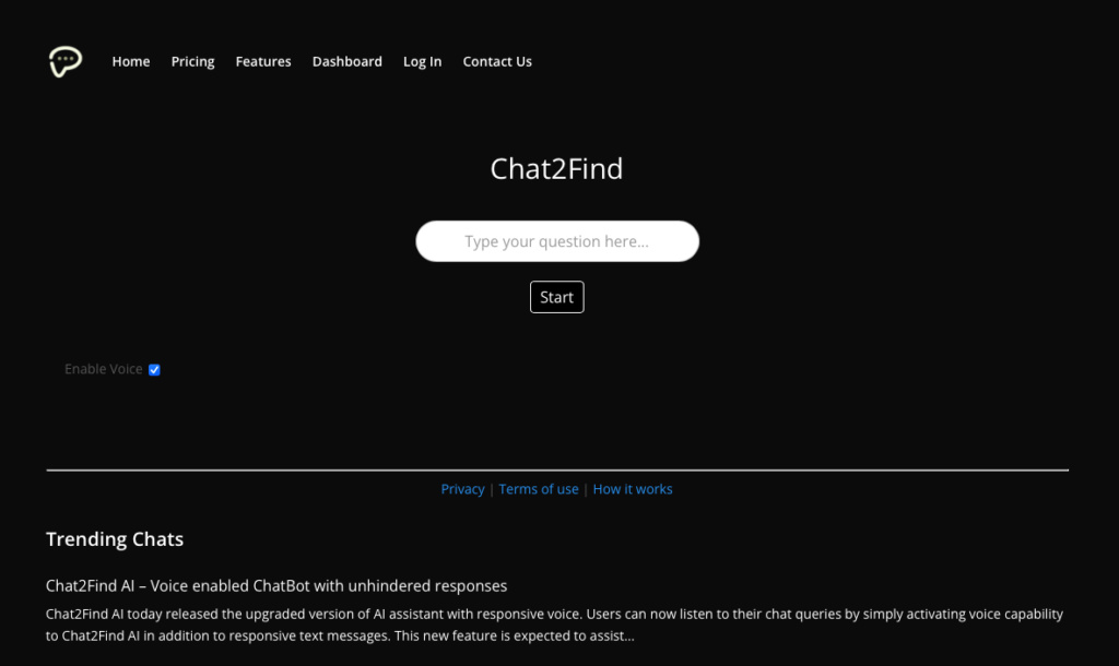 Chat2Find AI – Voice enabled ChatBot with unhindered responses Screen17