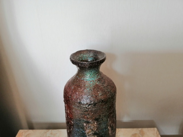 Raku bottle vase, JM, TS, or JS mark  Img_2101