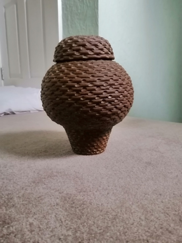 Coiled Unglazed Rope Basket Bee Hive Lidded Pot - African studio potter? Img_2190