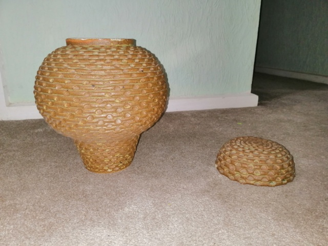 Coiled Unglazed Rope Basket Bee Hive Lidded Pot - African studio potter? Img_2194