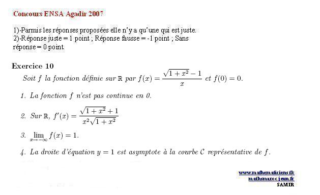 Concours ENSA agadir 2007(exercice10) Ex1010