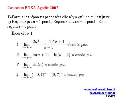 Concours ENSA agadir 2007(exercice1) Ex110