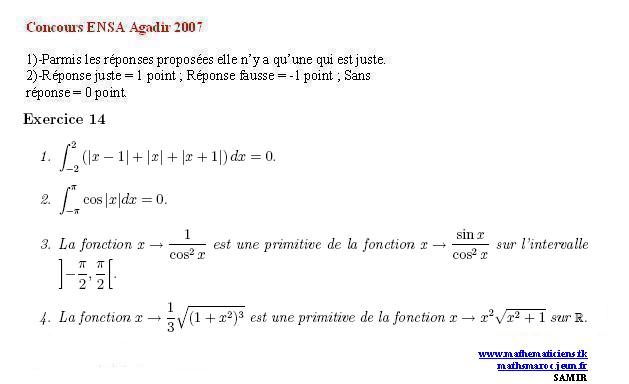 Concours ENSA agadir 2007(exercice14) Ex1411