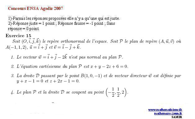 Concours ENSA agadir 2007(exercice15) Ex1510